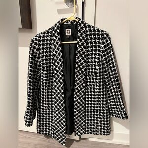 Anne Klein Black and White Wool Houndstooth Blazer 3/4 Sleeves